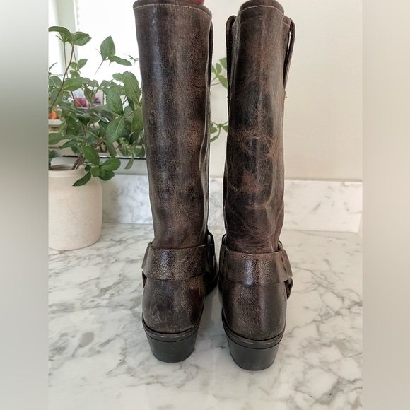 Frye Harness Biker Boots 12R Brown Distressed Leather Size 7 Med Width Moto USA - Picture 10 of 14